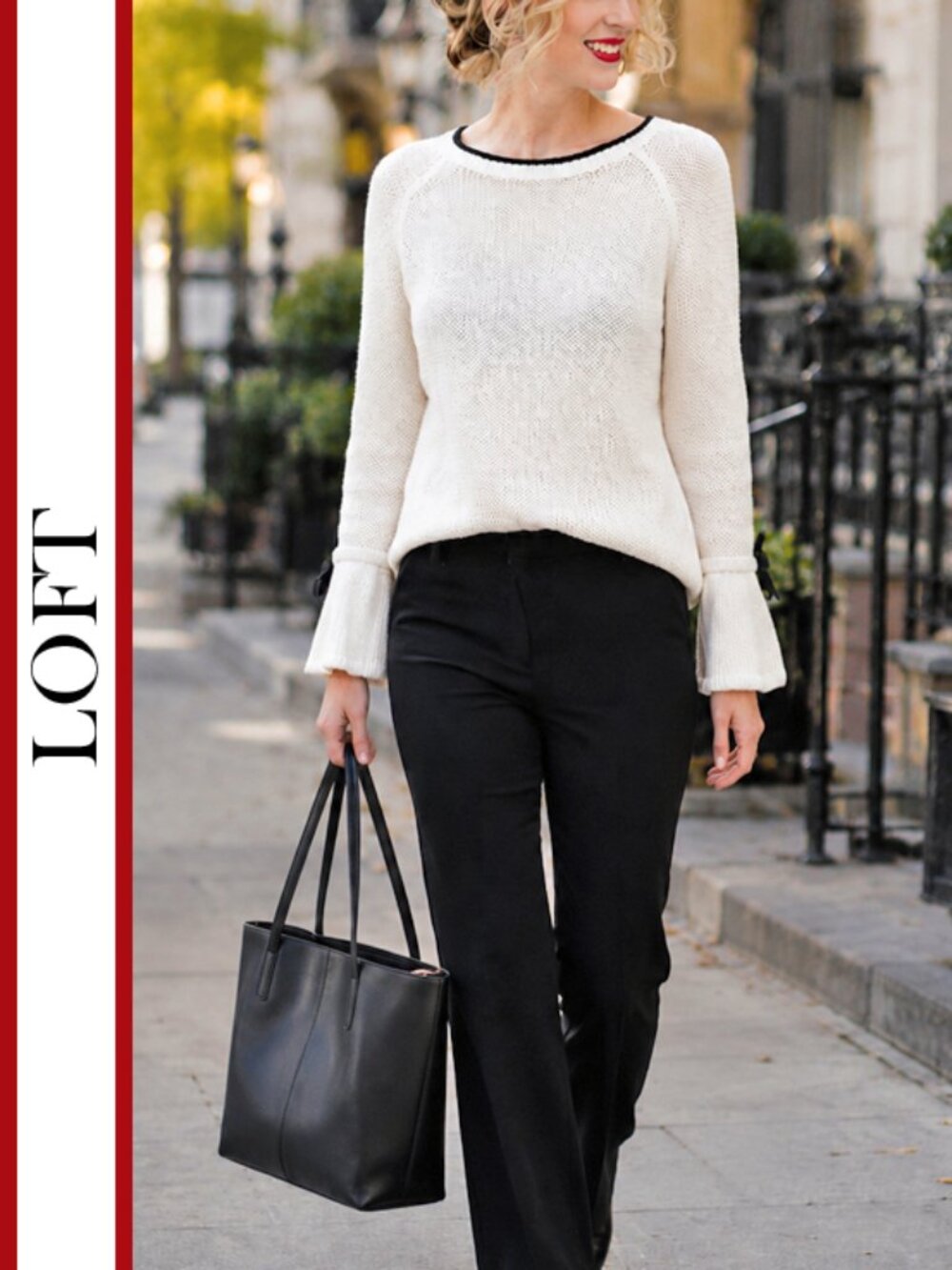 LOFT | Tipped Pullover Sweater With Bow Cuff Detail